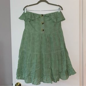 ASOS Design Sage Green Eyelet Lace Strapless Button Ruffle Smocked Dress